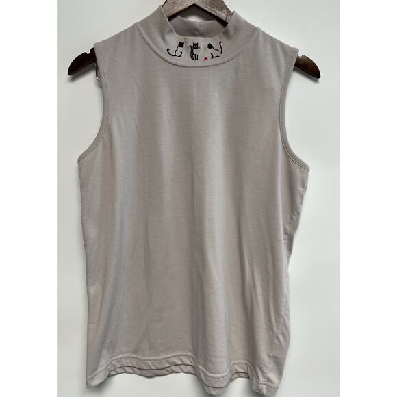 VTG Y2K Womens Sleeveless mock neck Embroidered Cat Lover Cats Kitties XL - Picture 1 of 7